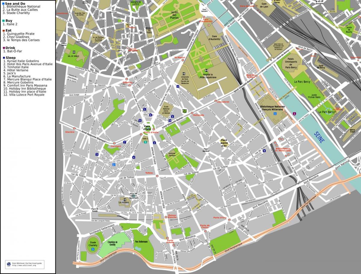Karta över 13: e arrondissementet i Paris