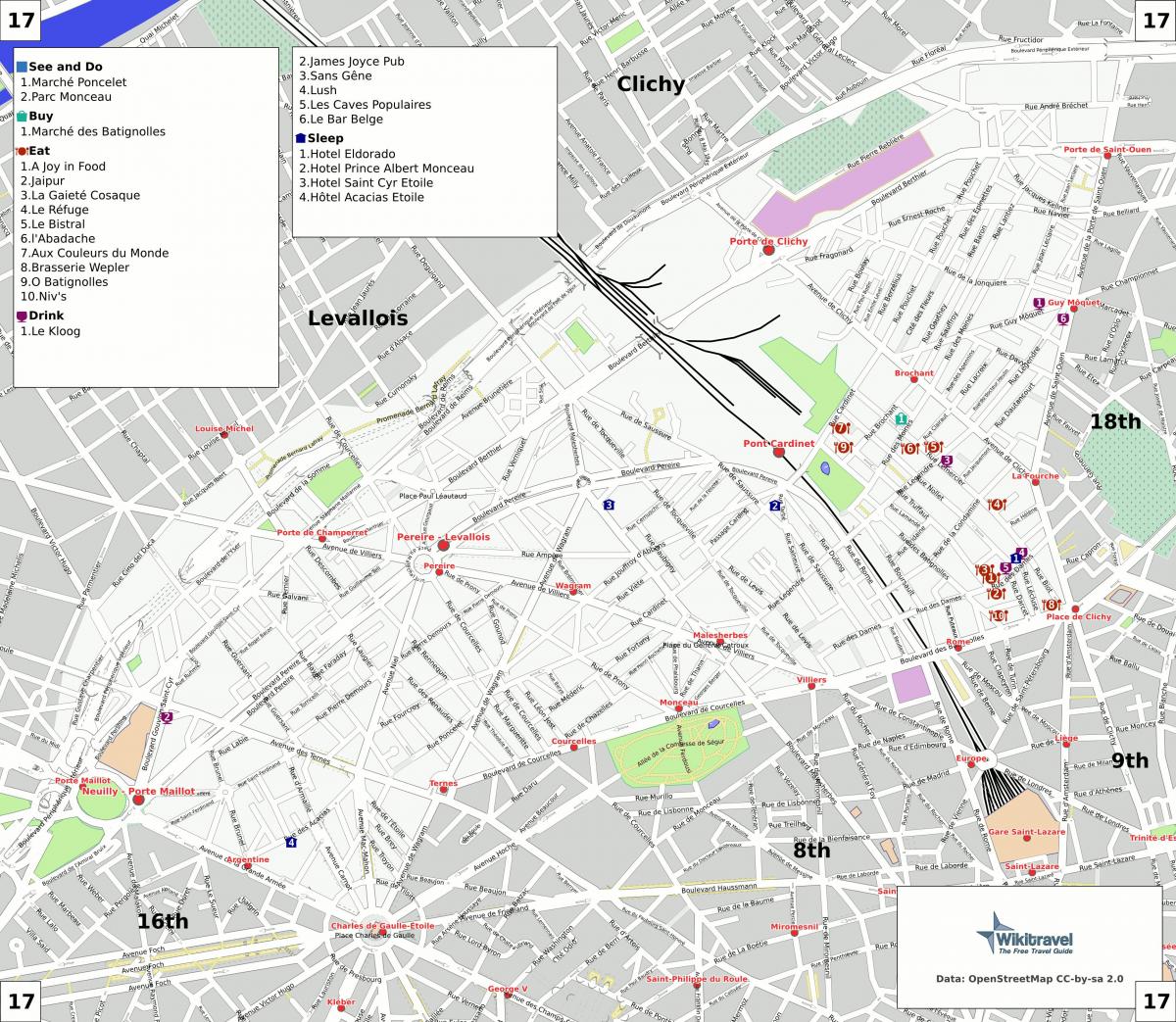 Karta över 17: e arrondissementet i Paris