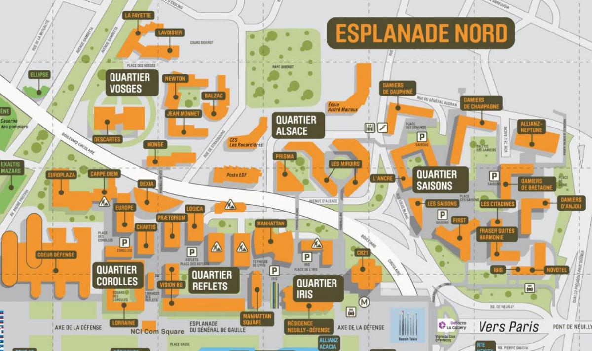 Karta över La Défense Norra Esplanaden