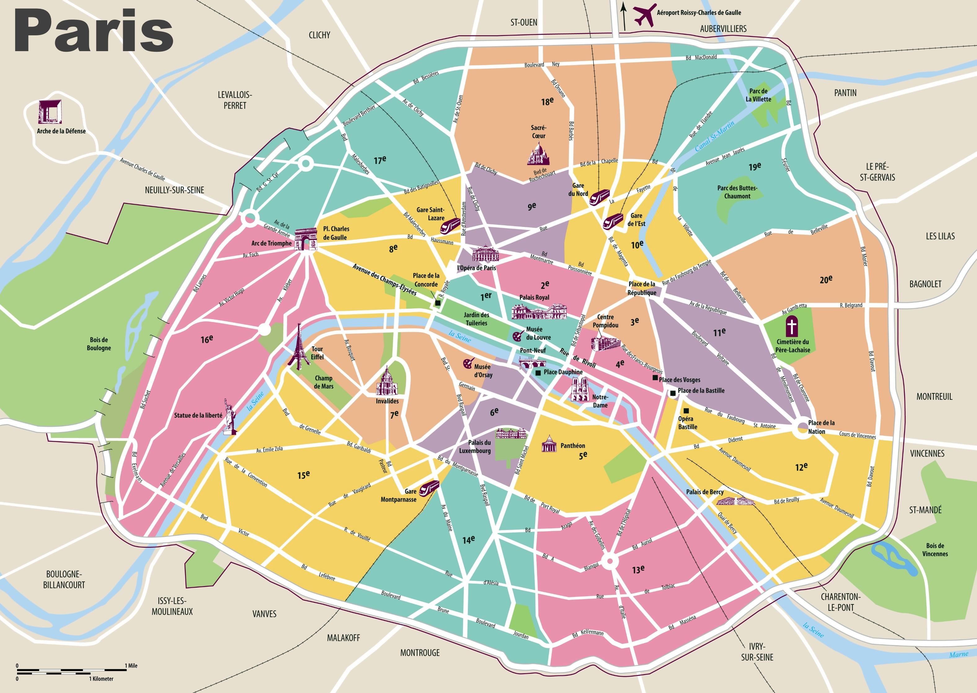 karta de Paris sevärdheter, karta   Karta över Paris sevärdheter (Frankrike) karta de
