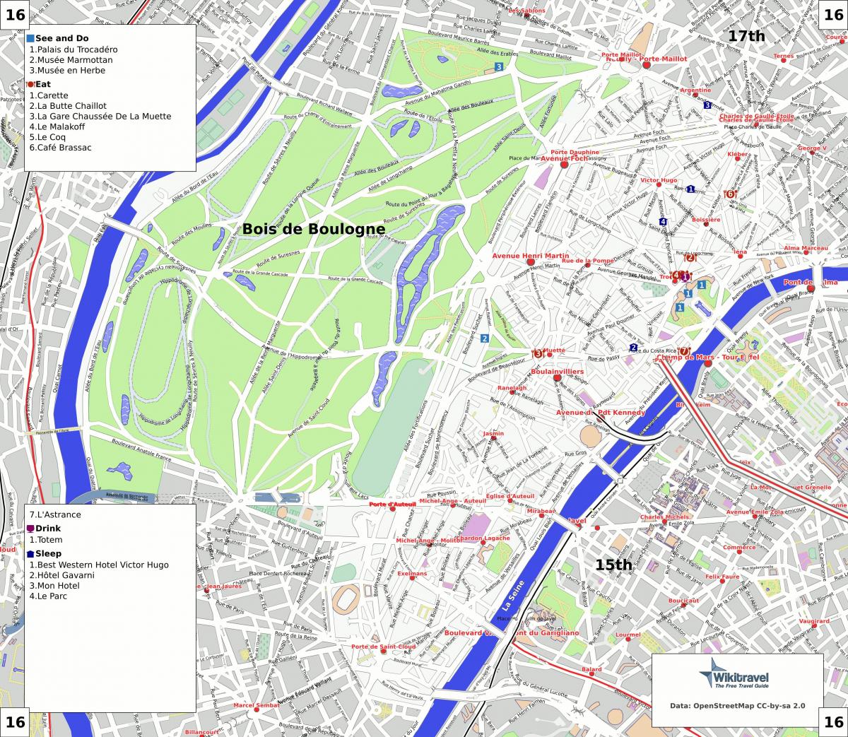 Karta i 16: e arrondissementet i Paris