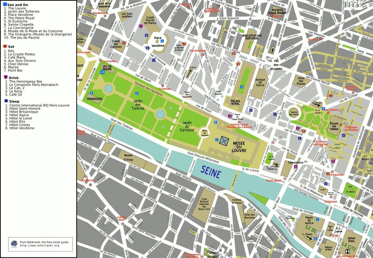 Karta över 1: a arrondissementet i Paris