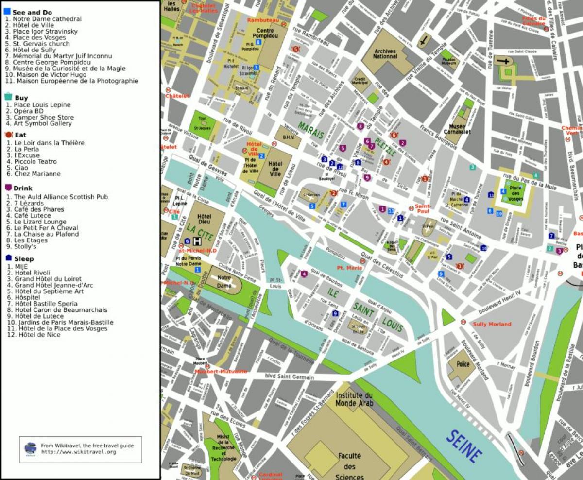 Karta över 4: e arrondissementet i Paris