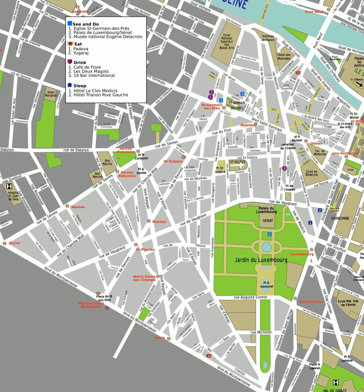 Karta över 6: e arrondissementet i Paris
