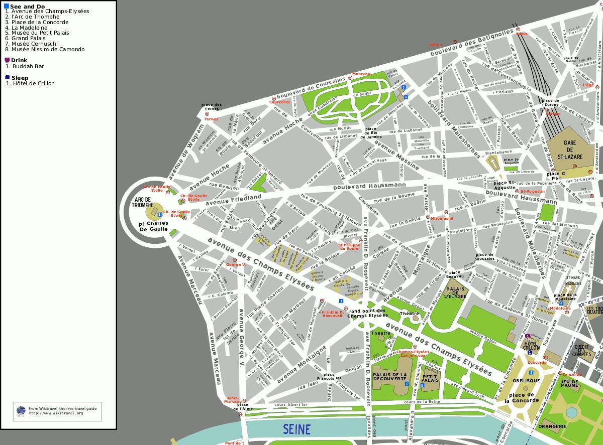 Karta över 8: e arrondissementet i Paris