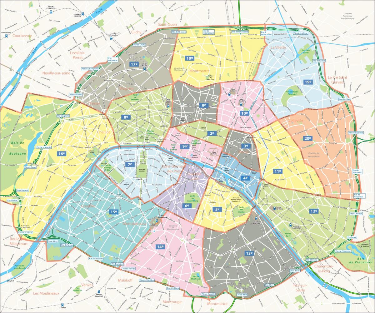 Karta över arrondissementen Paris