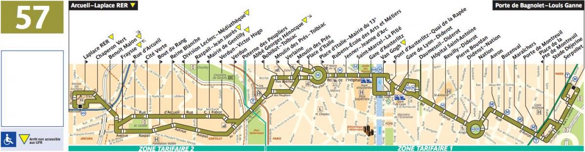 Karta över buss Paris linje 57
