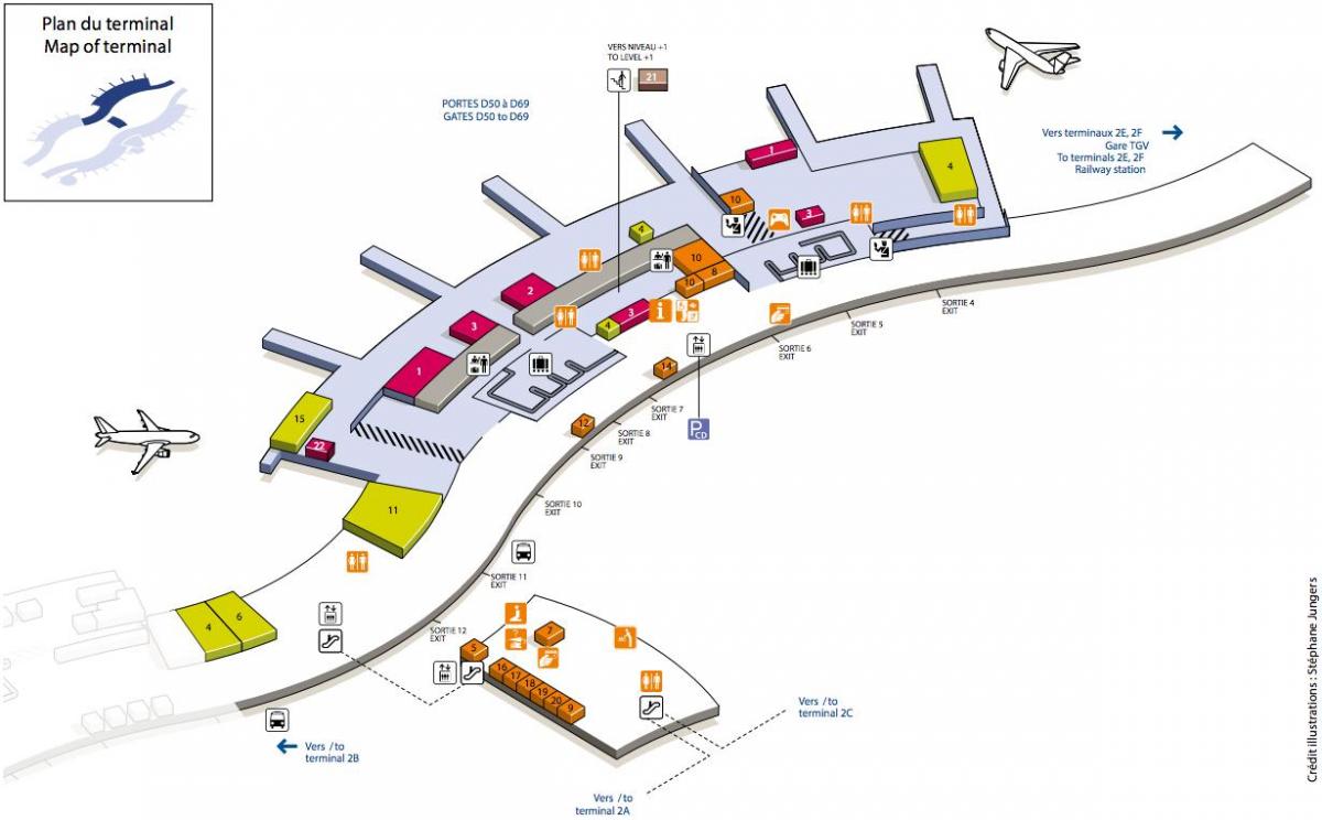 Karta över CDG airport terminal 2D