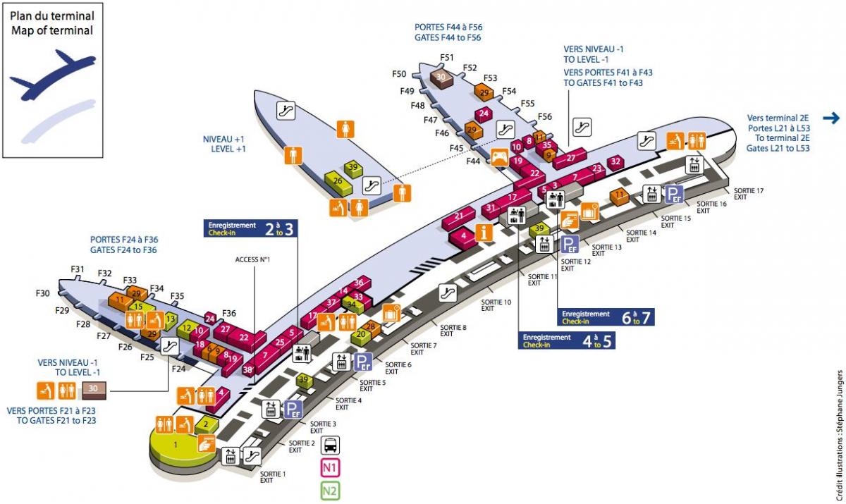 Karta över CDG airport terminal 2F