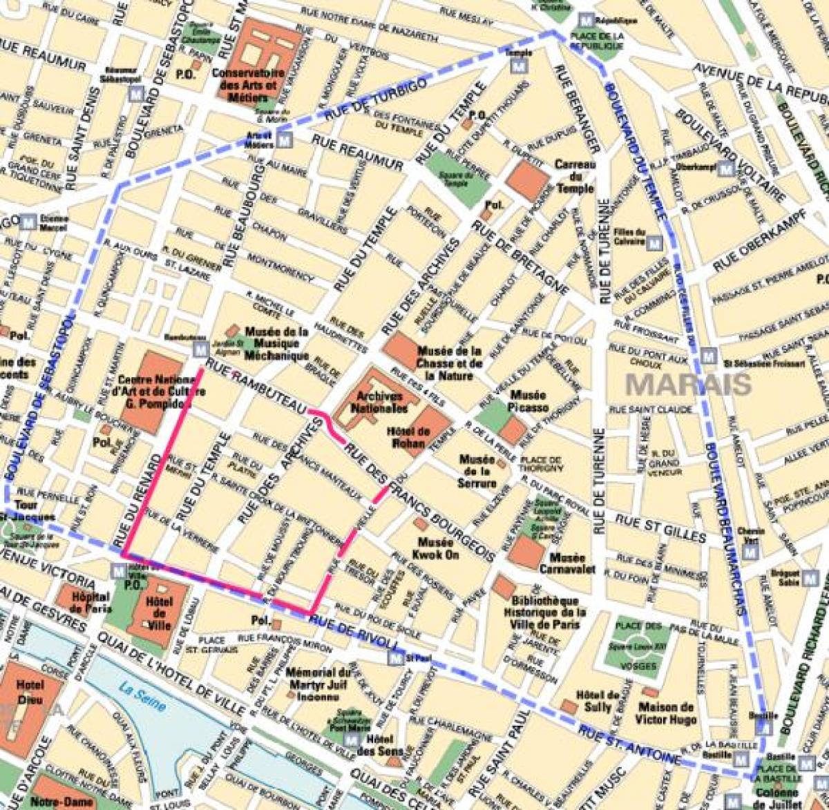 Karta över Gay-distriktet i Paris