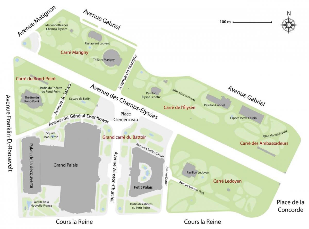 Karta över Jardin des Champs-Élysées