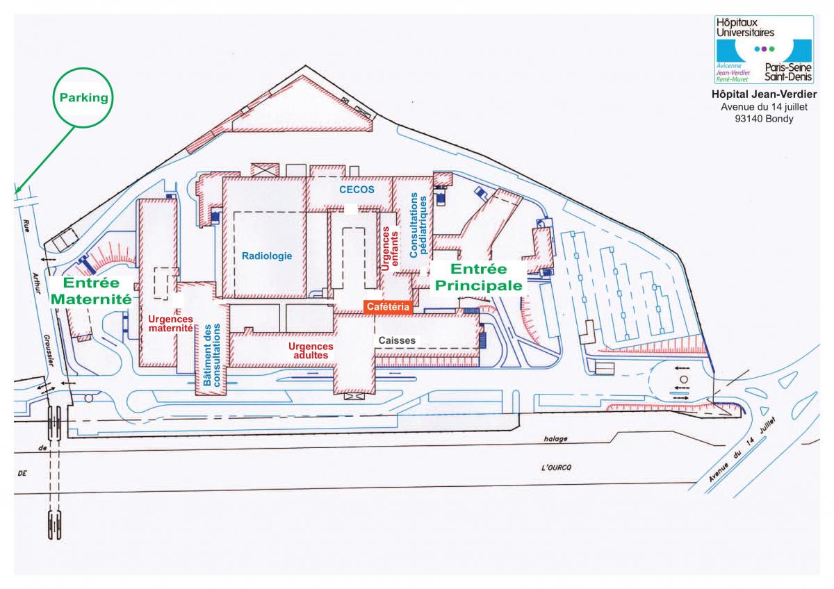 Karta över Jean-Verdier sjukhus