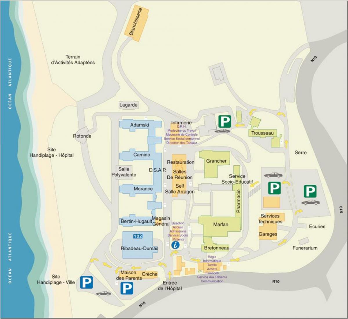 Karta över Marin de Hendaye sjukhus