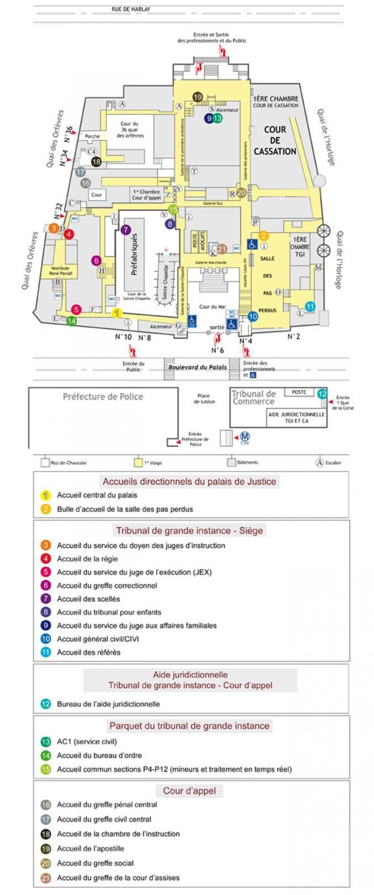 Karta av Palais de Justice i Paris