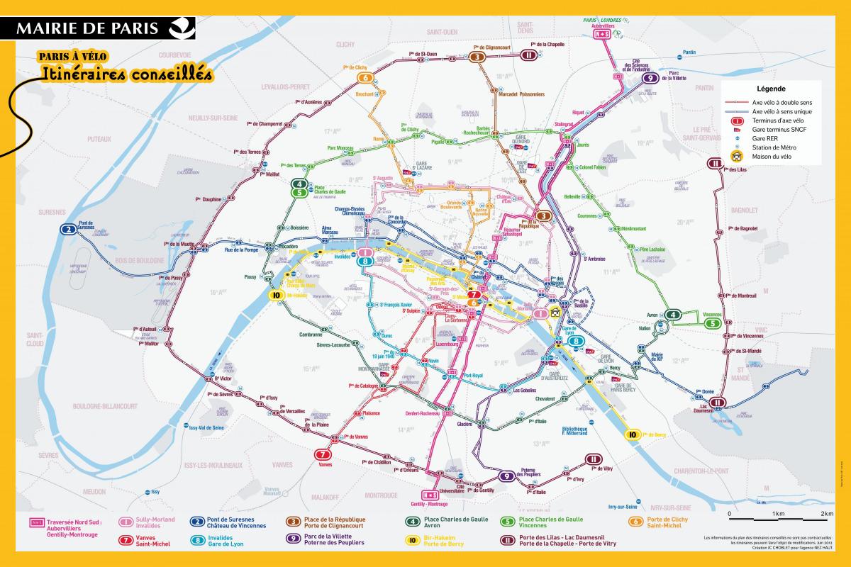 Karta över Paris cykeltur