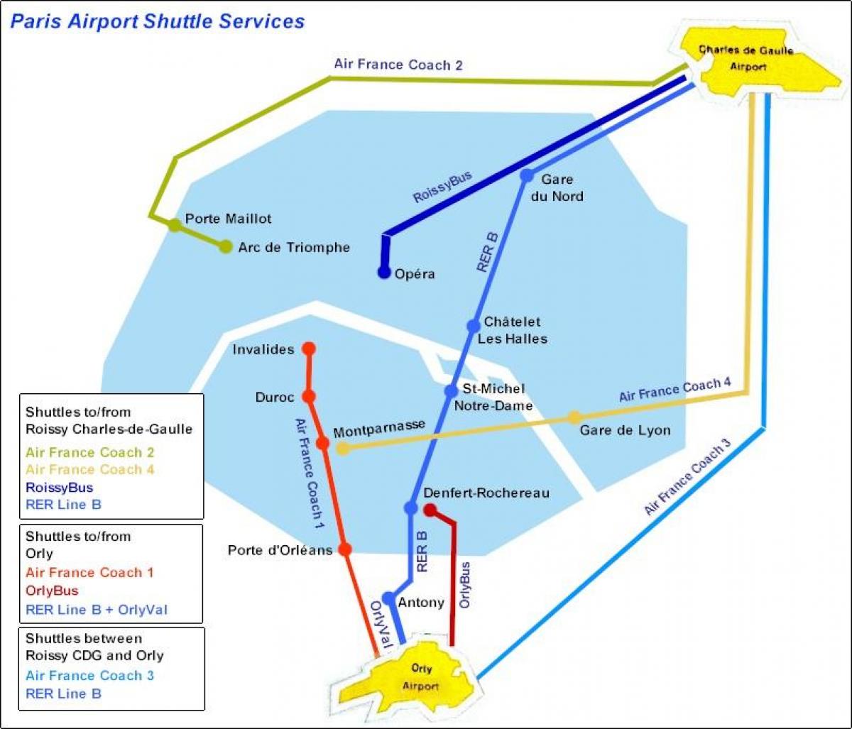 Karta över Paris flygplatstransfer