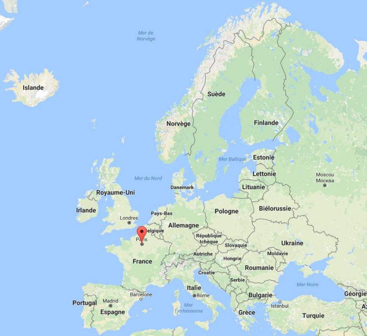 Karta över paris på Europa kartan