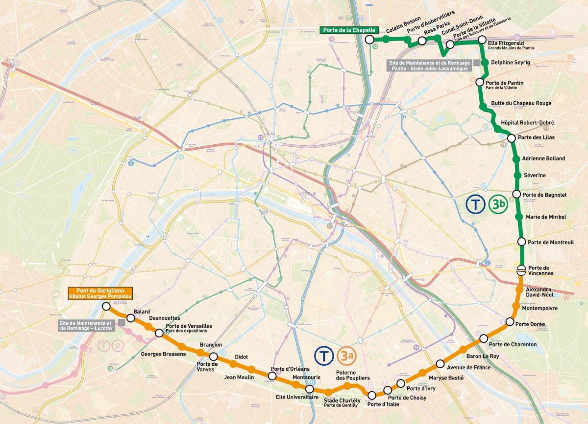 Karta över Paris Spårvägar