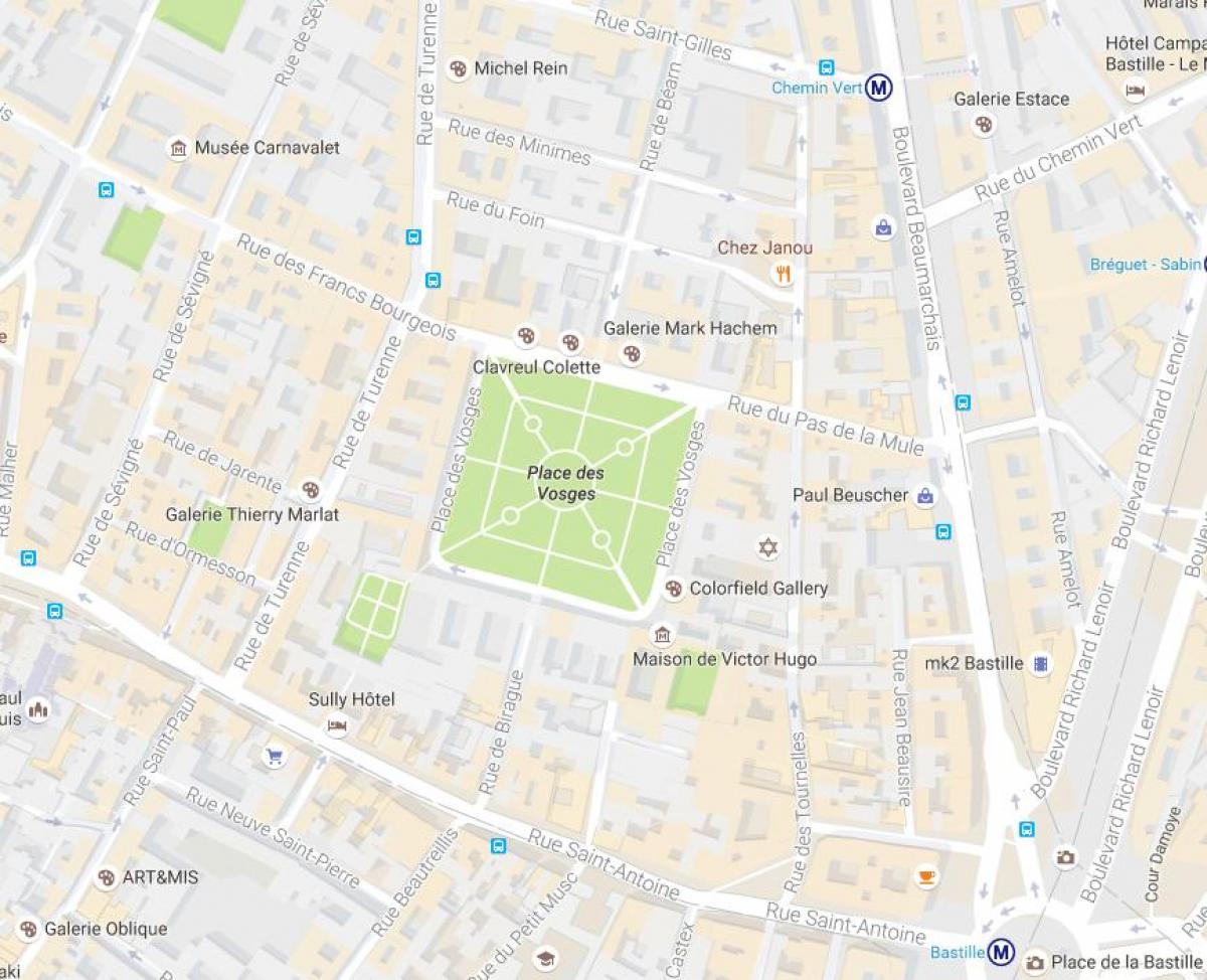 Karta över Place des Vosges