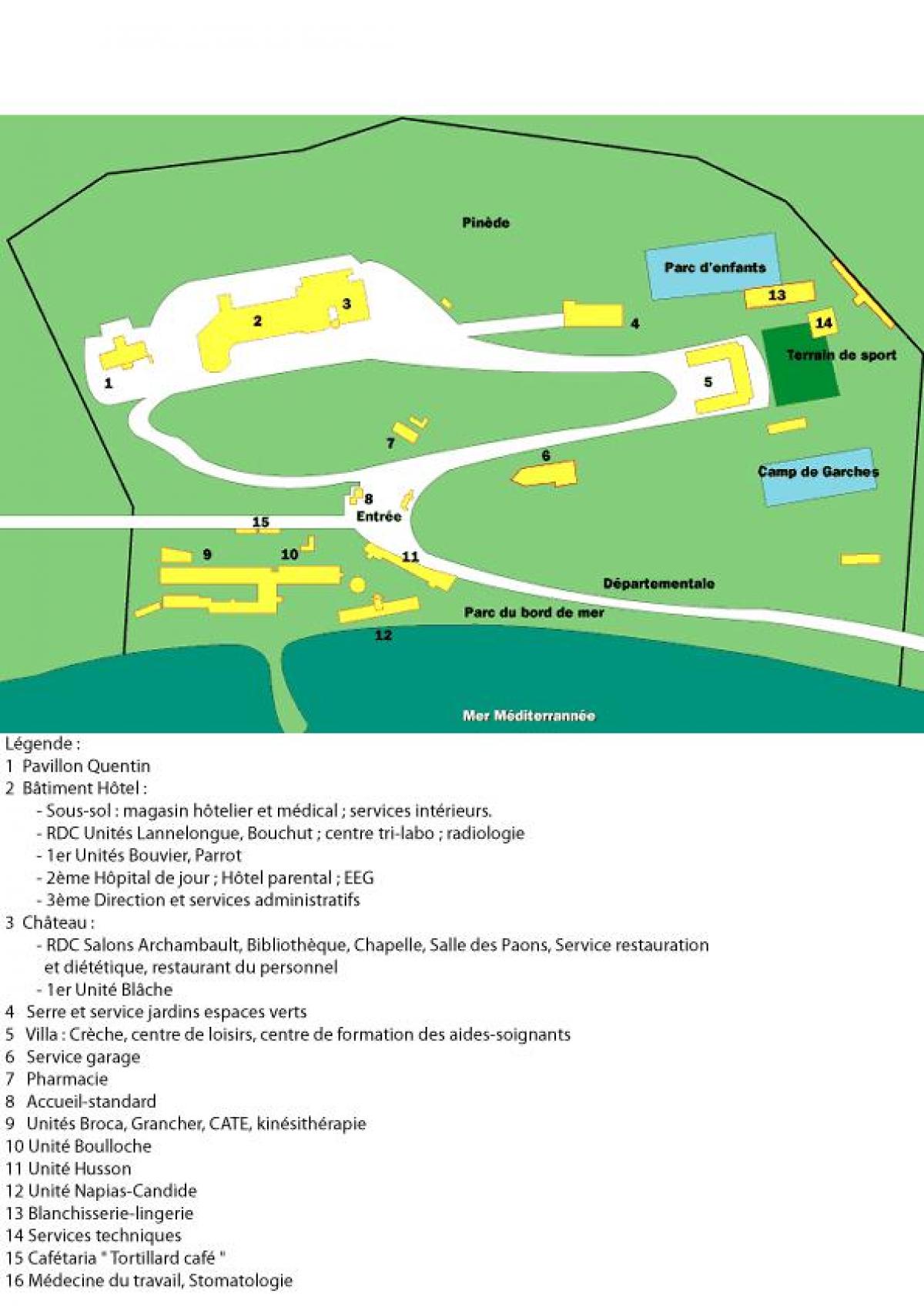Karta över San Salvadour sjukhus
