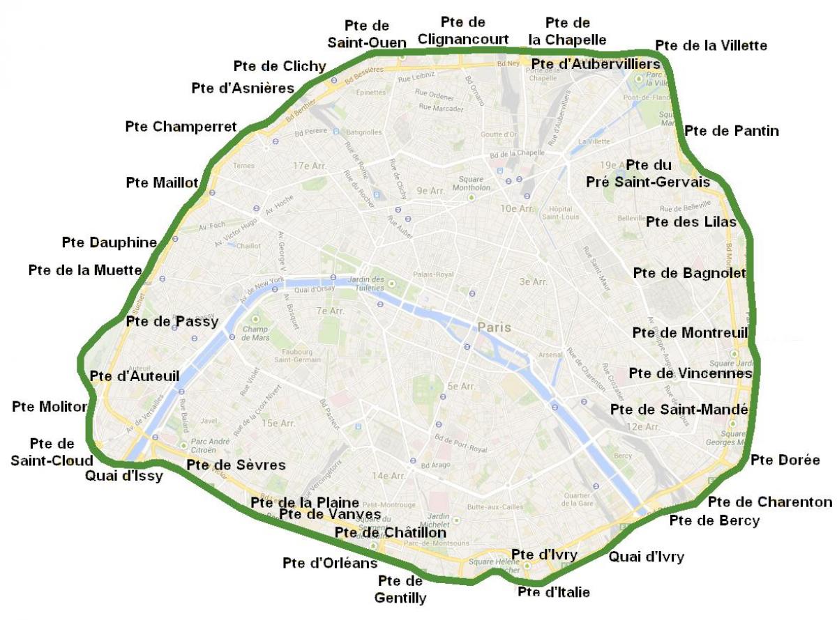 Karta över Stadens portar Paris