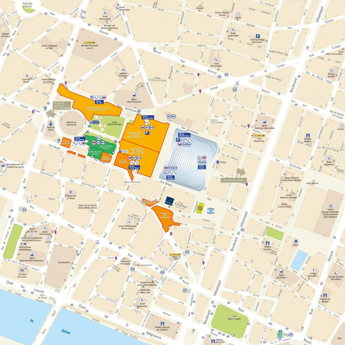 Karta över Stadsdelen Les Halles