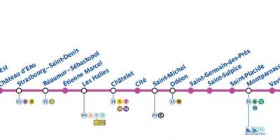Karta över Paris tunnelbana linje 4
